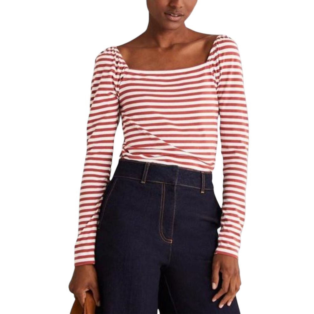 NWT 10 Boden Square Neck Long Sleeve Shirt Stripes Red Rust Modal Cotton